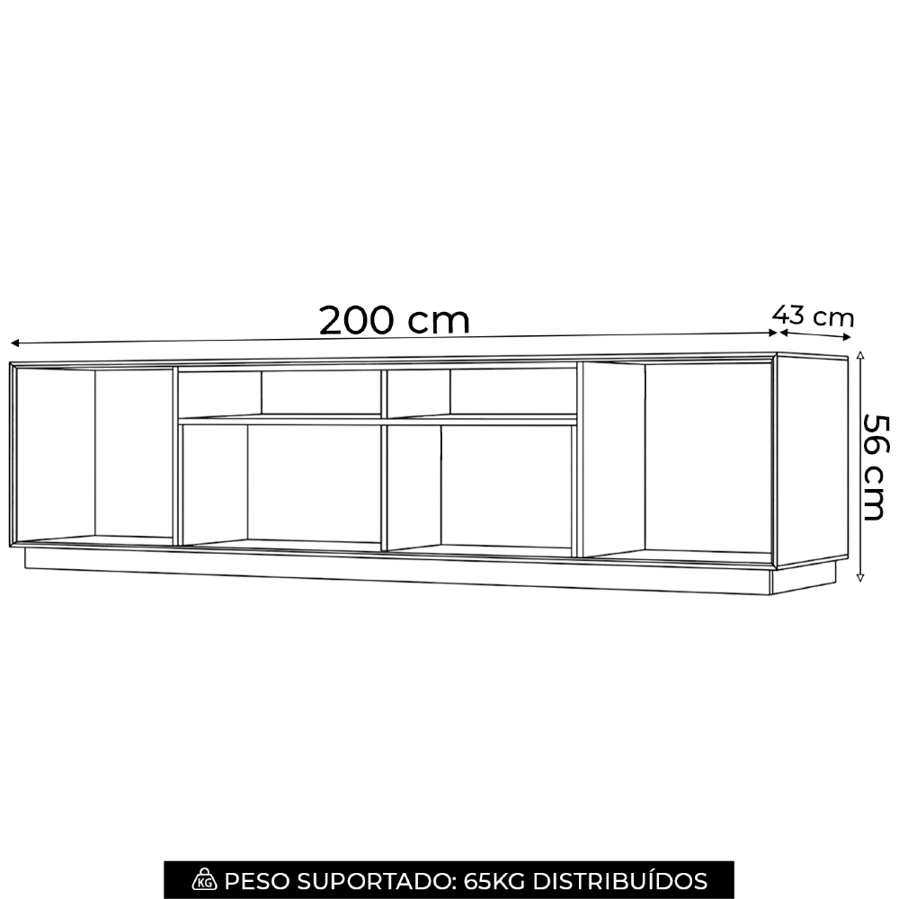 Rack TV 89 Pol 200cm 3 Portas Celen Off/Cinamomo H02 - Mpozenato