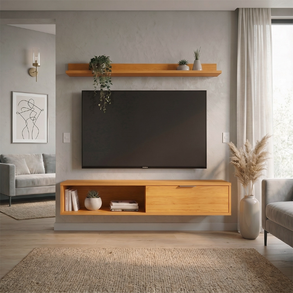 Rack TV 55 Pol. Suspenso 136cm 1 Porta Lila Cinamomo Z49  - Mpozenato