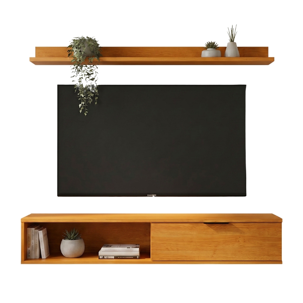 Rack TV 55 Pol. Suspenso 136cm 1 Porta Lila Cinamomo Z49  - Mpozenato