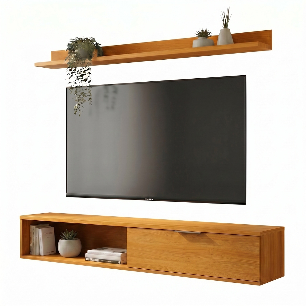 Rack TV 55 Pol. Suspenso 136cm 1 Porta Lila Cinamomo Z49  - Mpozenato