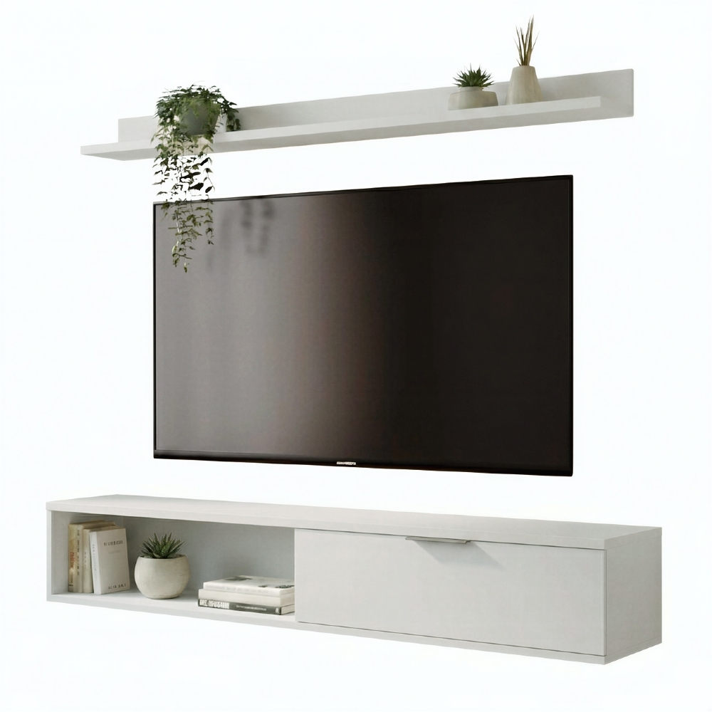 Rack TV 55 Pol. Suspenso 136cm 1 Porta Lila Off White Z49 - Mpozenato