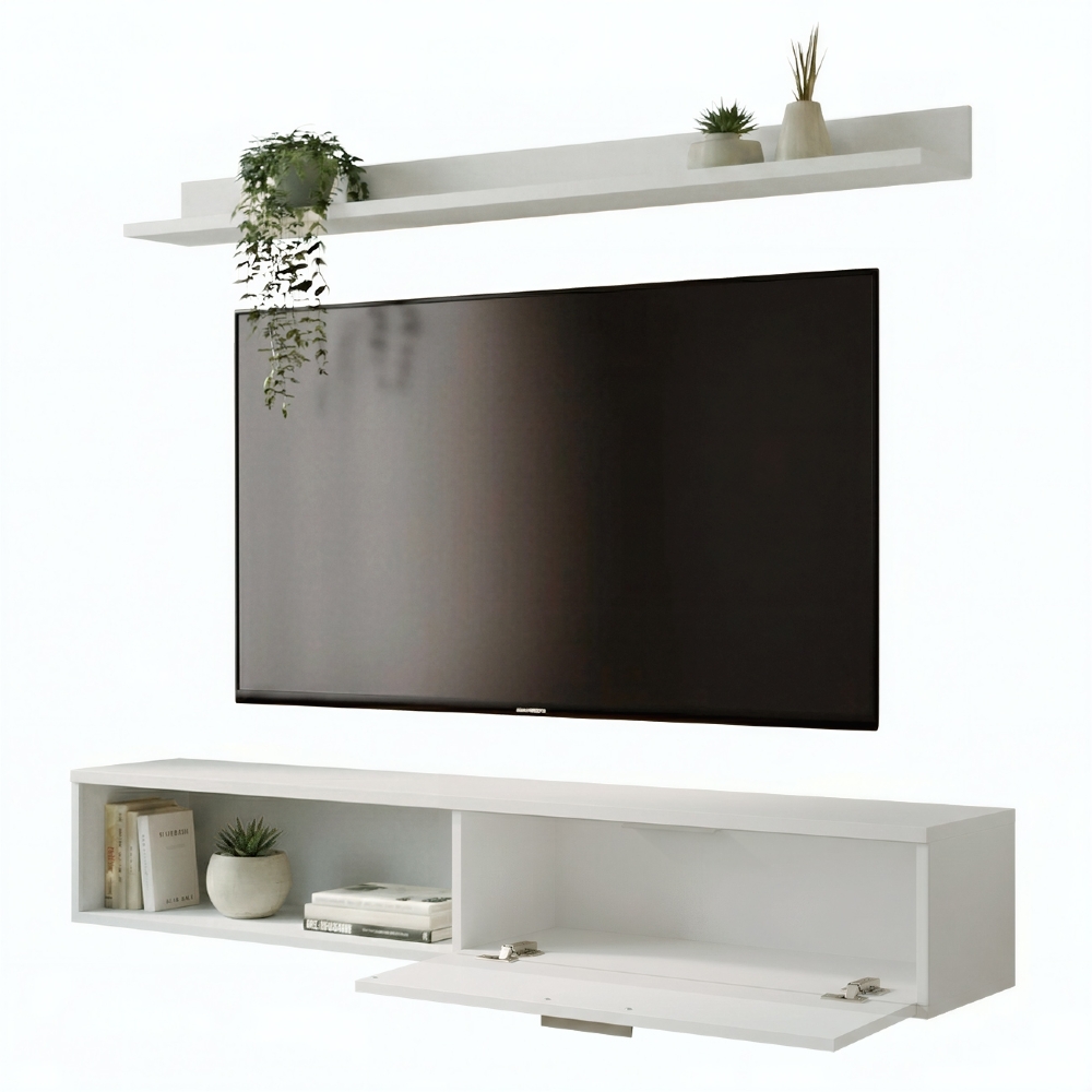 Rack TV 55 Pol. Suspenso 136cm 1 Porta Lila Off White Z49 - Mpozenato