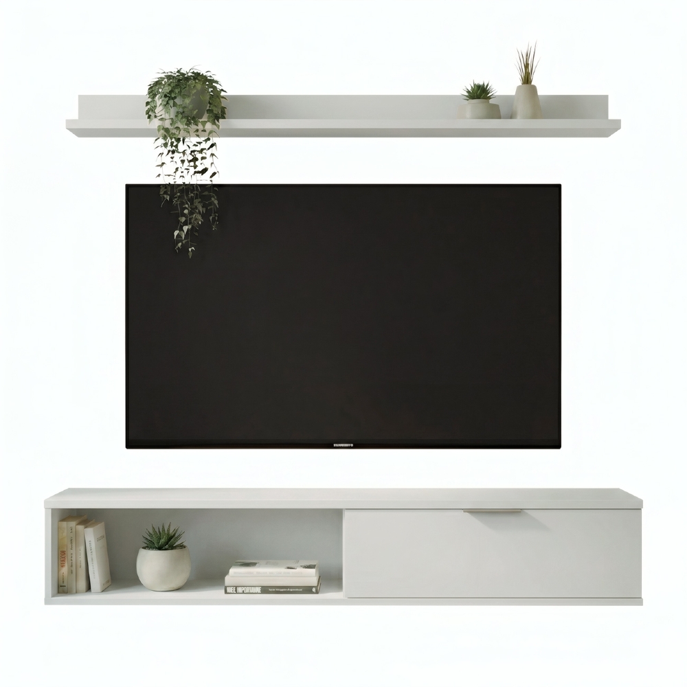 Rack TV 55 Pol. Suspenso 136cm 1 Porta Lila Off White Z49 - Mpozenato