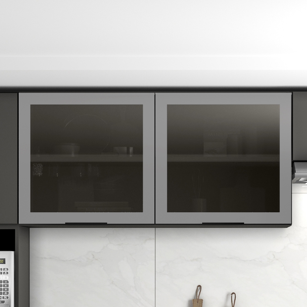 Armário Aéreo 120cm 2 Portas de Vidro Grace Grafite Z44     - Mpozenato