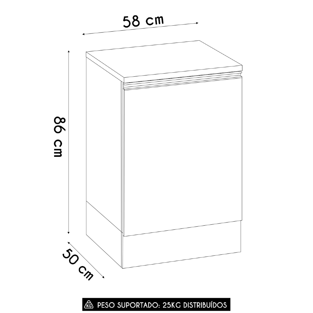 Balcão de Cozinha 58cm 1 Porta Grace Carvalho Oak/Off White Z44 - Mpozenato