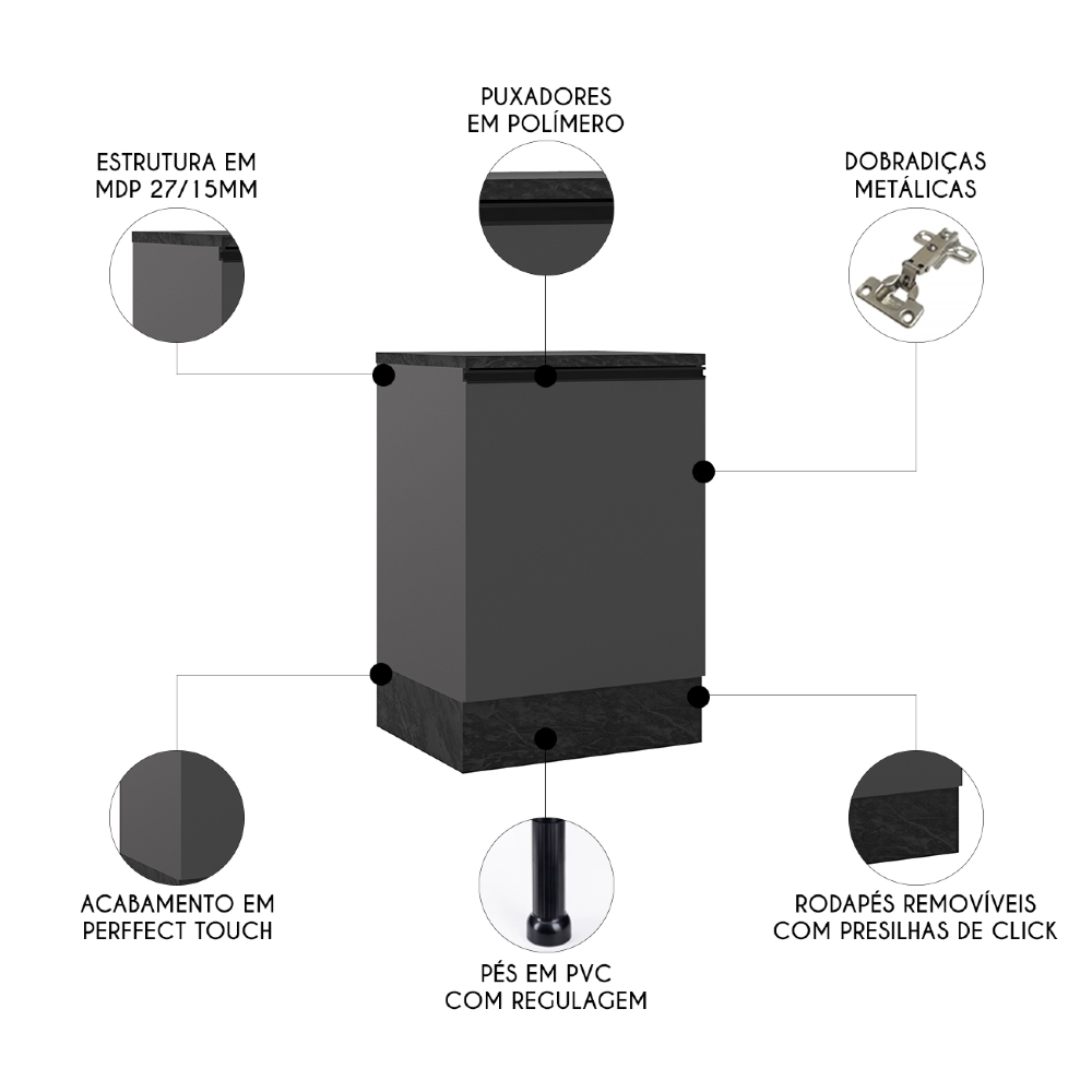 Balcão de Cozinha 58cm 1 Porta Grace Grafite Z44            - Mpozenato