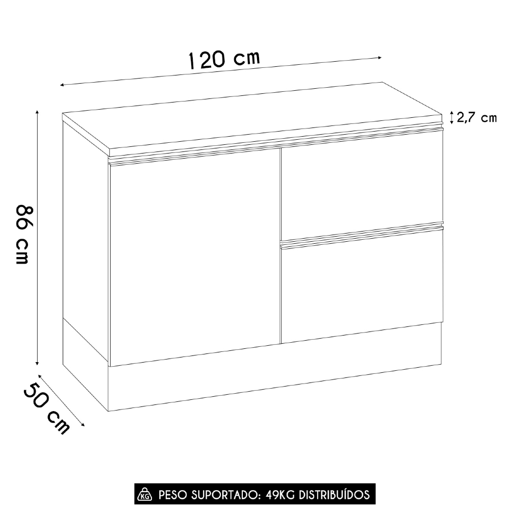 Balcão de Cozinha e Tampo 120cm Grace Carvalho Oak/Off White Z44 - Mpozenato