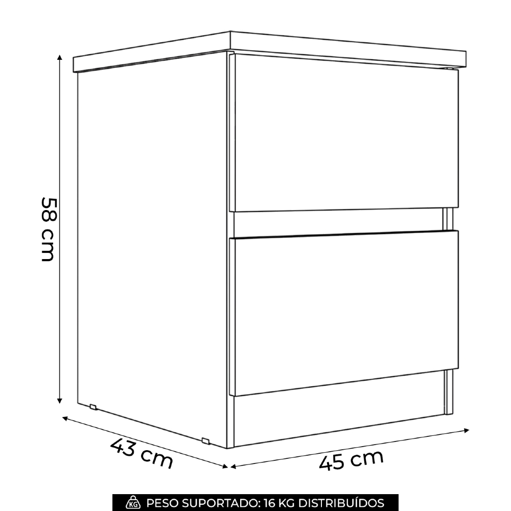 Mesa Cabeceira Quarto 47cm 2 Gavetas Zari Jatobá S01 - Mpozenato