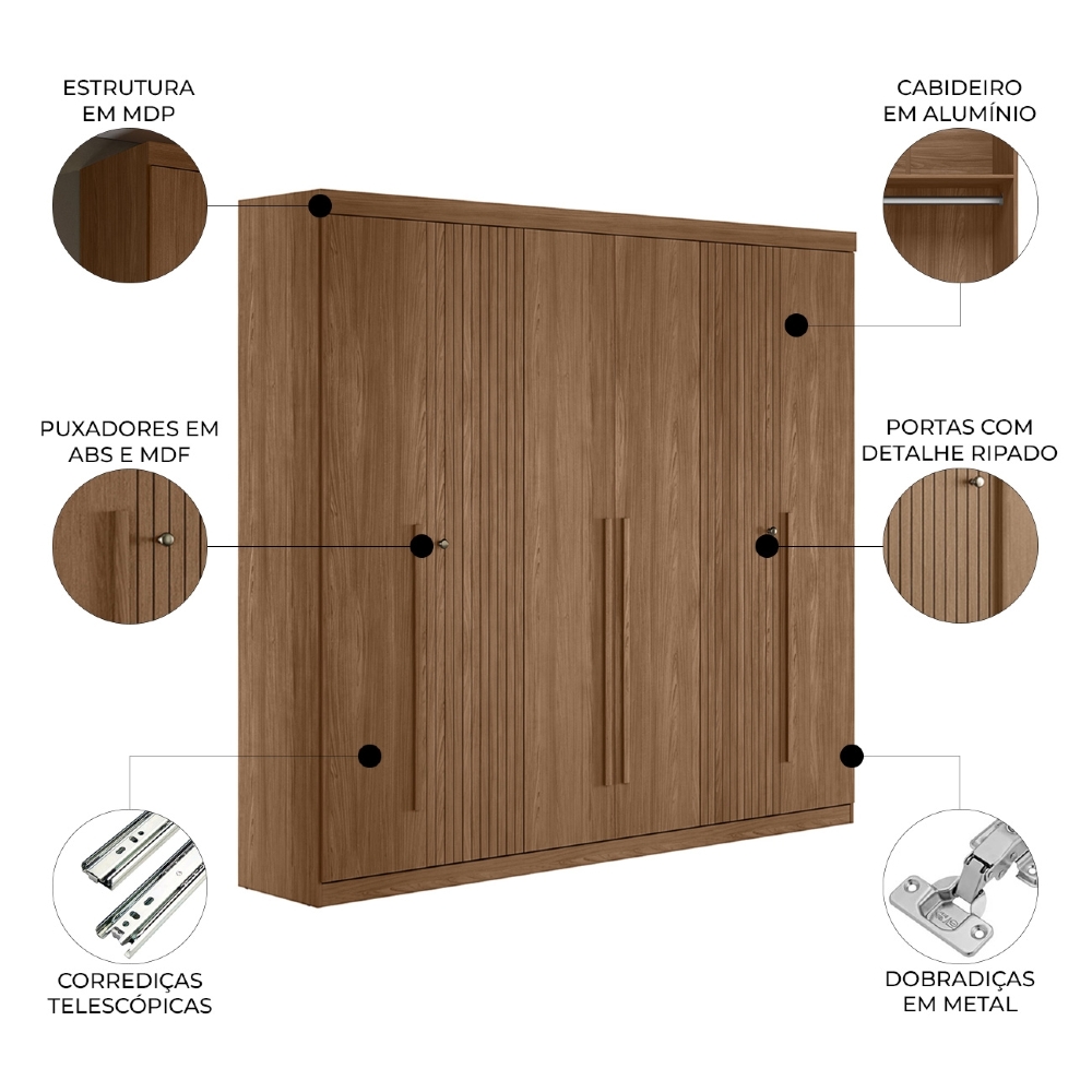 Guarda Roupa Casal 232cm 6 Portas 4 Gavetas Zain Jatobá S01 - Mpozenato