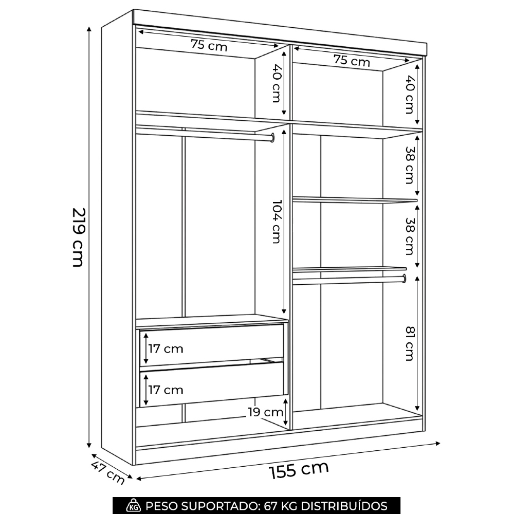 Guarda Roupa Solteiro 155cm 4 Portas 2 Gavetas Zain Jatobá/Areia S01 - Mpozenato