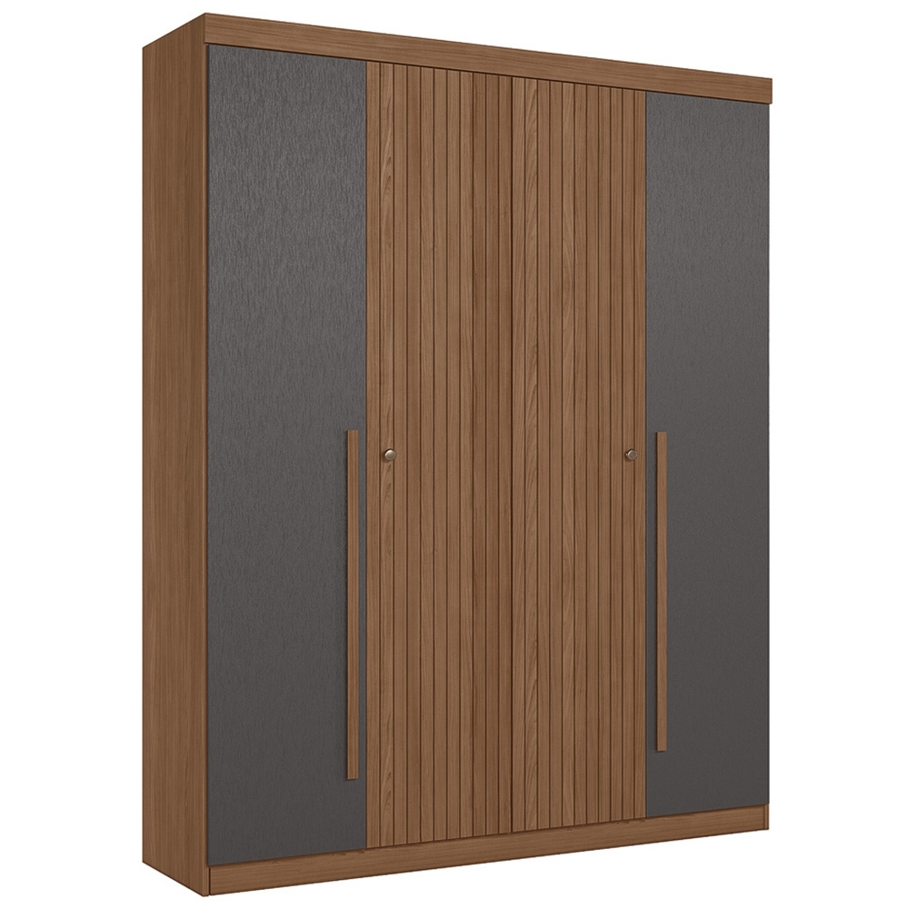 Guarda Roupa Solteiro 155cm 4 Portas 2 Gavetas Zain Jatobá/Grafite S01 - Mpozenato