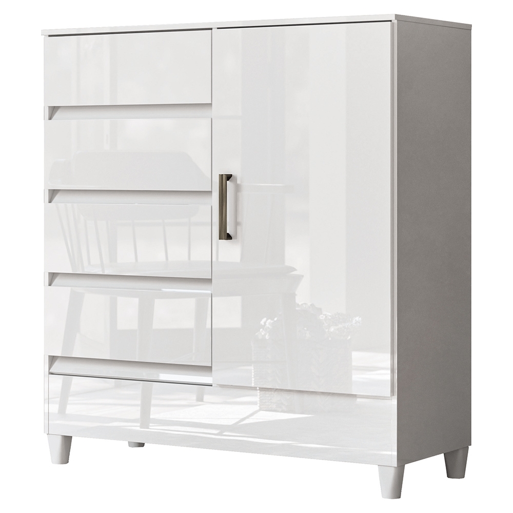 Cômoda Quarto 90cm 8 Gavetas 1 Porta Thales Branco S01 - Mpozenato