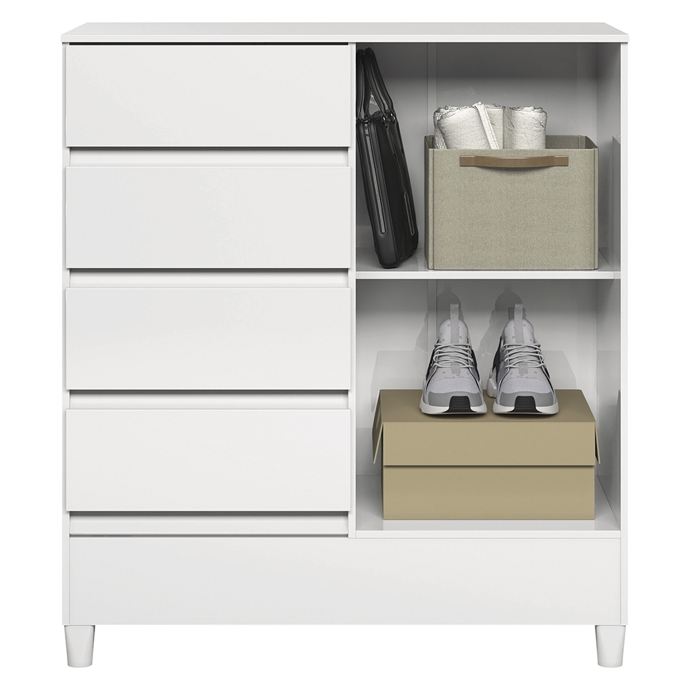 Cômoda Quarto 90cm 8 Gavetas 1 Porta Thales Branco S01 - Mpozenato