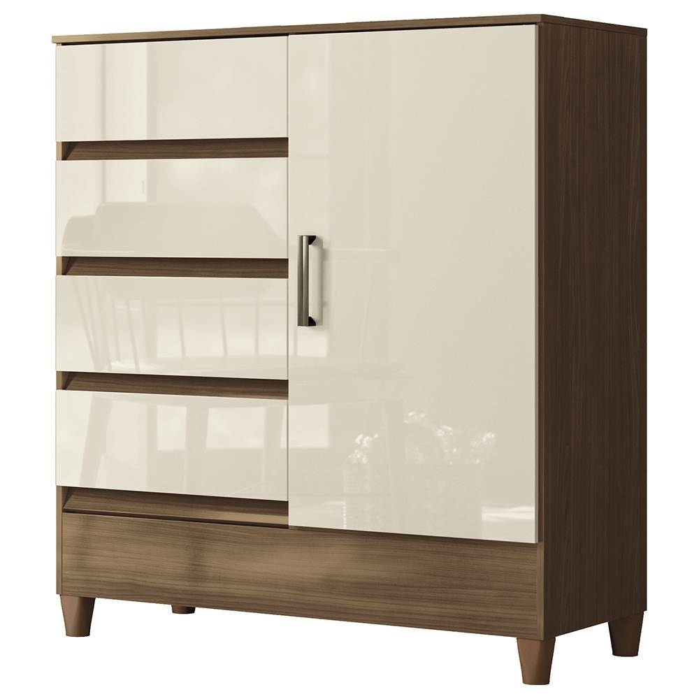 Cômoda Quarto 90cm 8 Gavetas 1 Porta Thales Jequitibá/Off S01 - Mpozenato