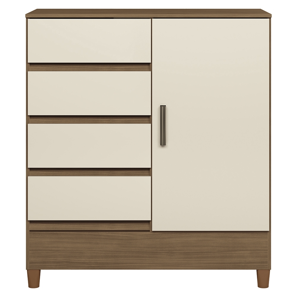 Cômoda Quarto 90cm 8 Gavetas 1 Porta Thales Jequitibá/Off S01 - Mpozenato