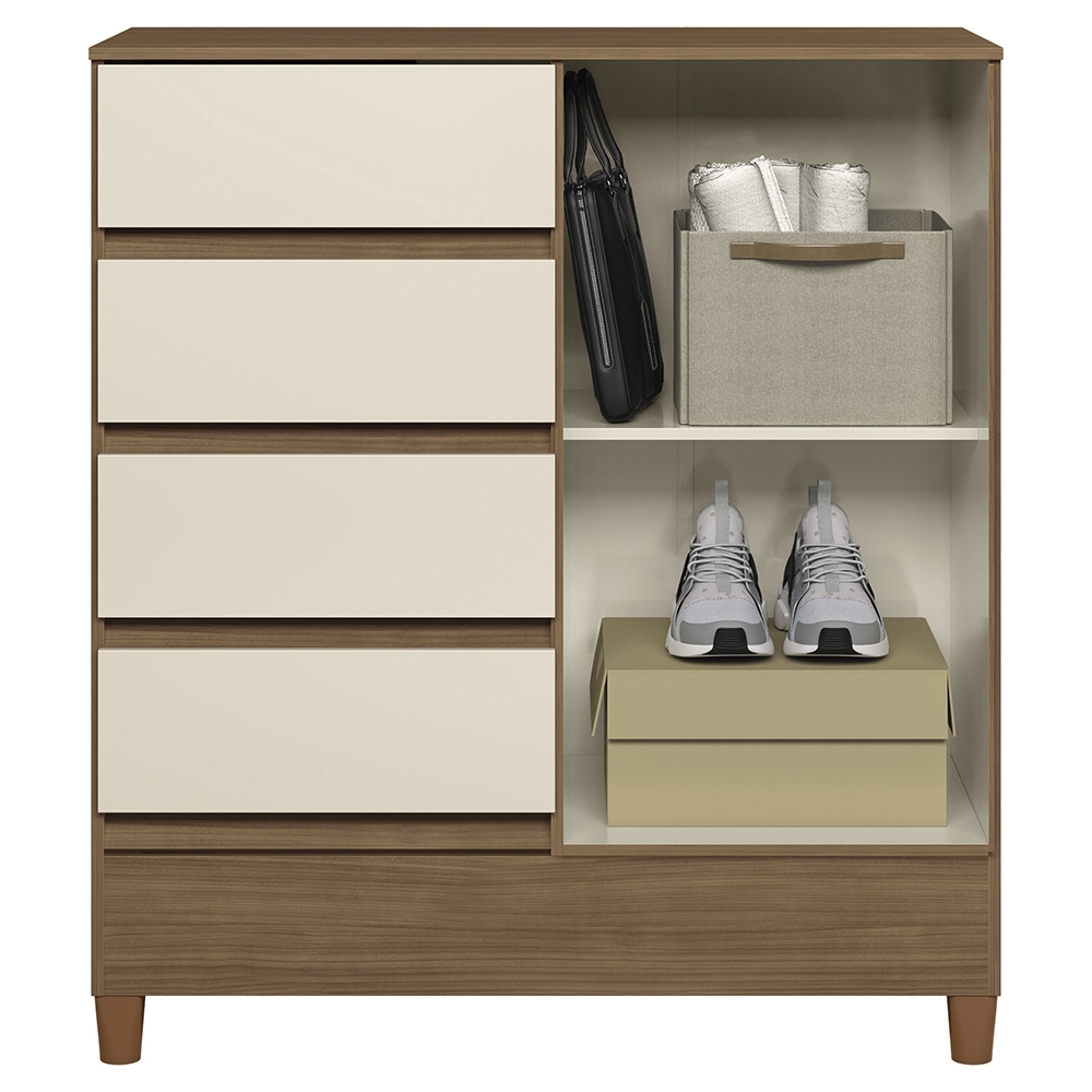 Cômoda Quarto 90cm 8 Gavetas 1 Porta Thales Jequitibá/Off S01 - Mpozenato