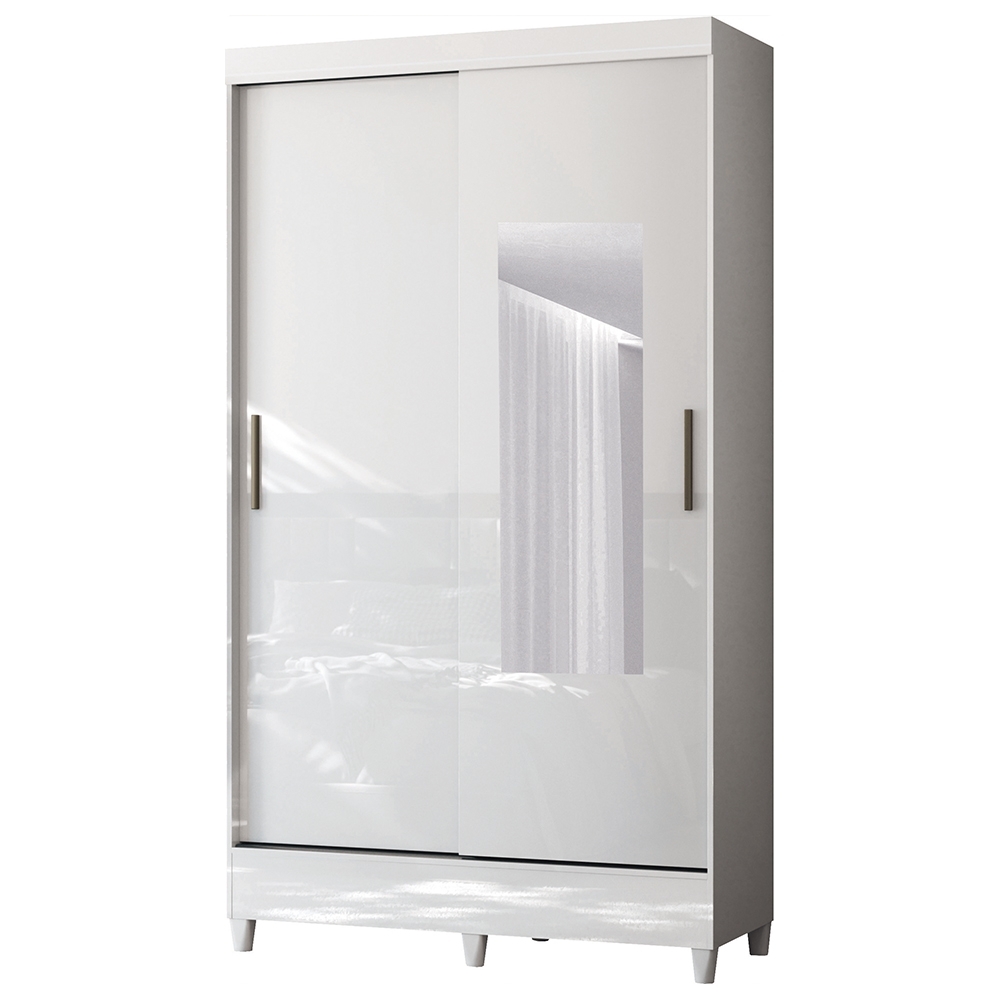 Guarda Roupa Solteiro 107cm 2 Portas Com Espelho Thales Branco S01 - Mpozenato