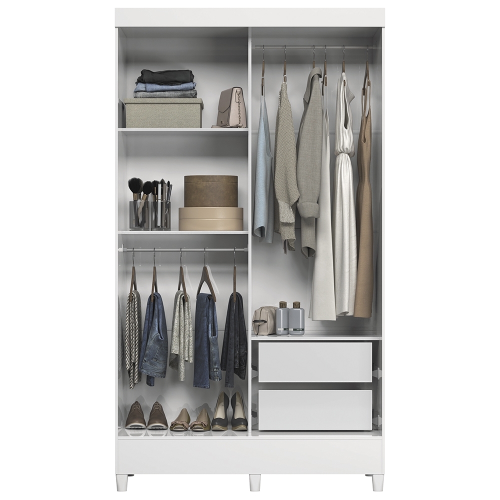 Guarda Roupa Solteiro 107cm 2 Portas Com Espelho Thales Branco S01 - Mpozenato
