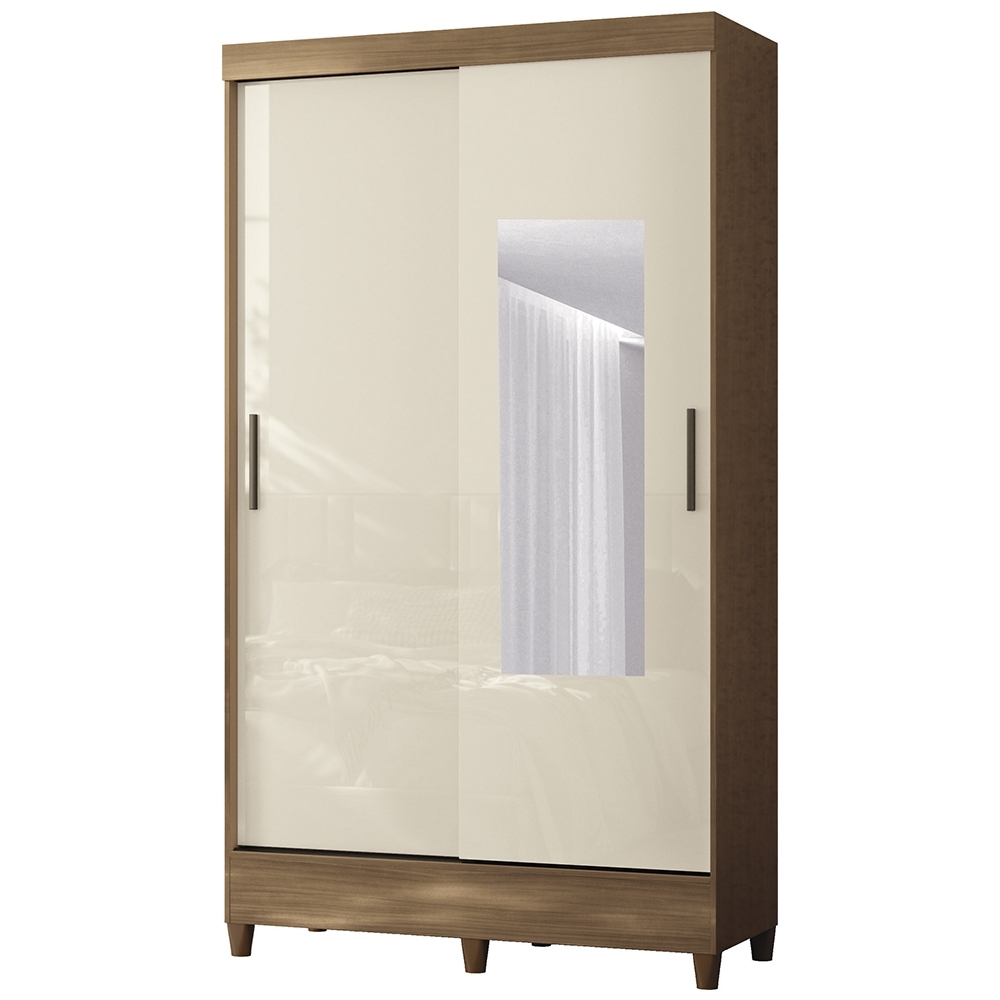 Guarda Roupa Solteiro 107cm 2 Portas Com Espelho Thales Jequitibá/Off S01 - Mpozenato