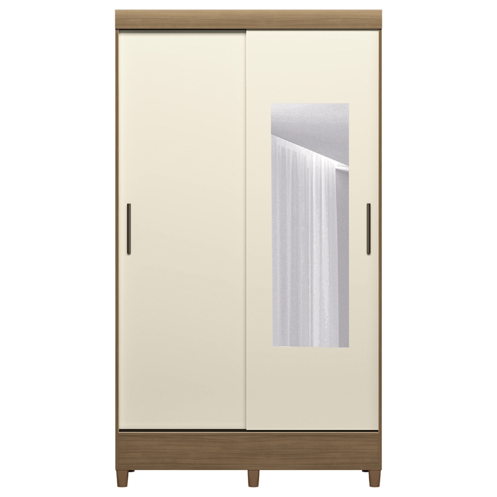 Guarda Roupa Solteiro 107cm 2 Portas Com Espelho Thales Jequitibá/Off S01 - Mpozenato