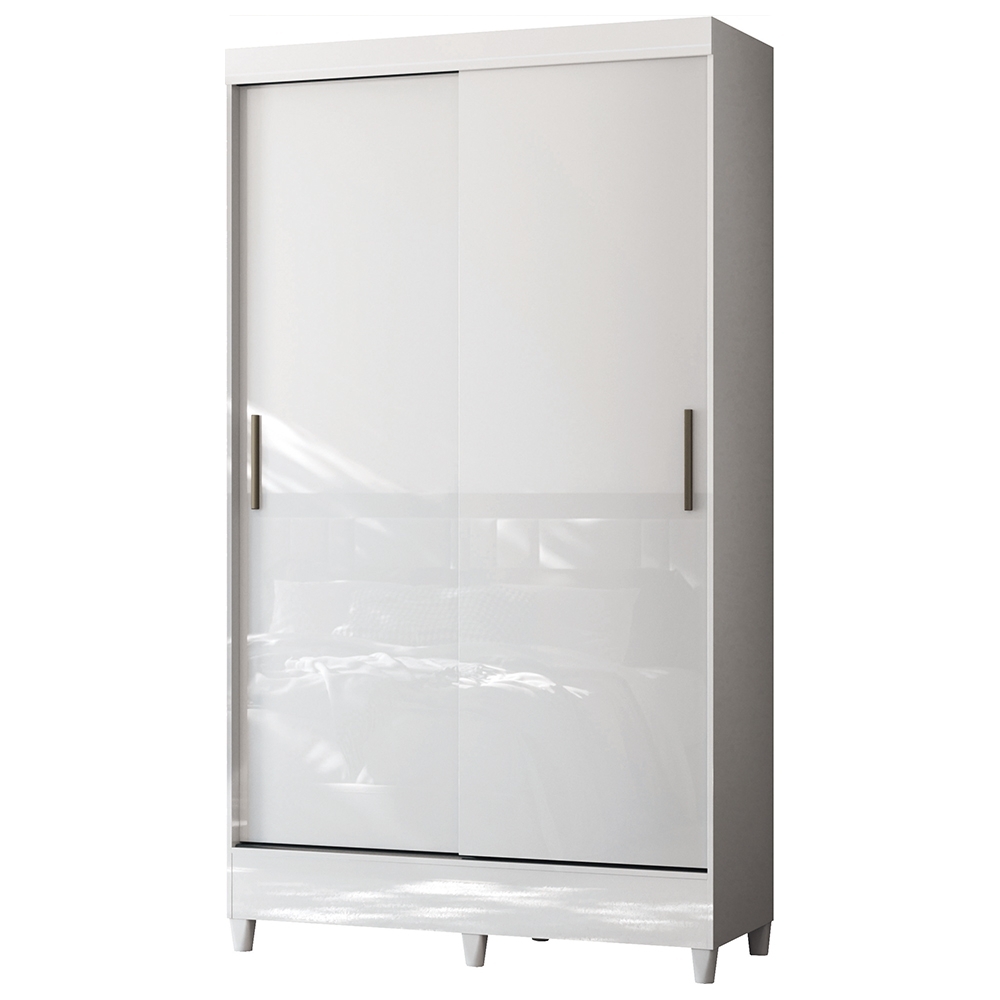  Guarda Roupa Solteiro 107cm 2 Portas Deslizante Thales Branco S01 - Mpozenato