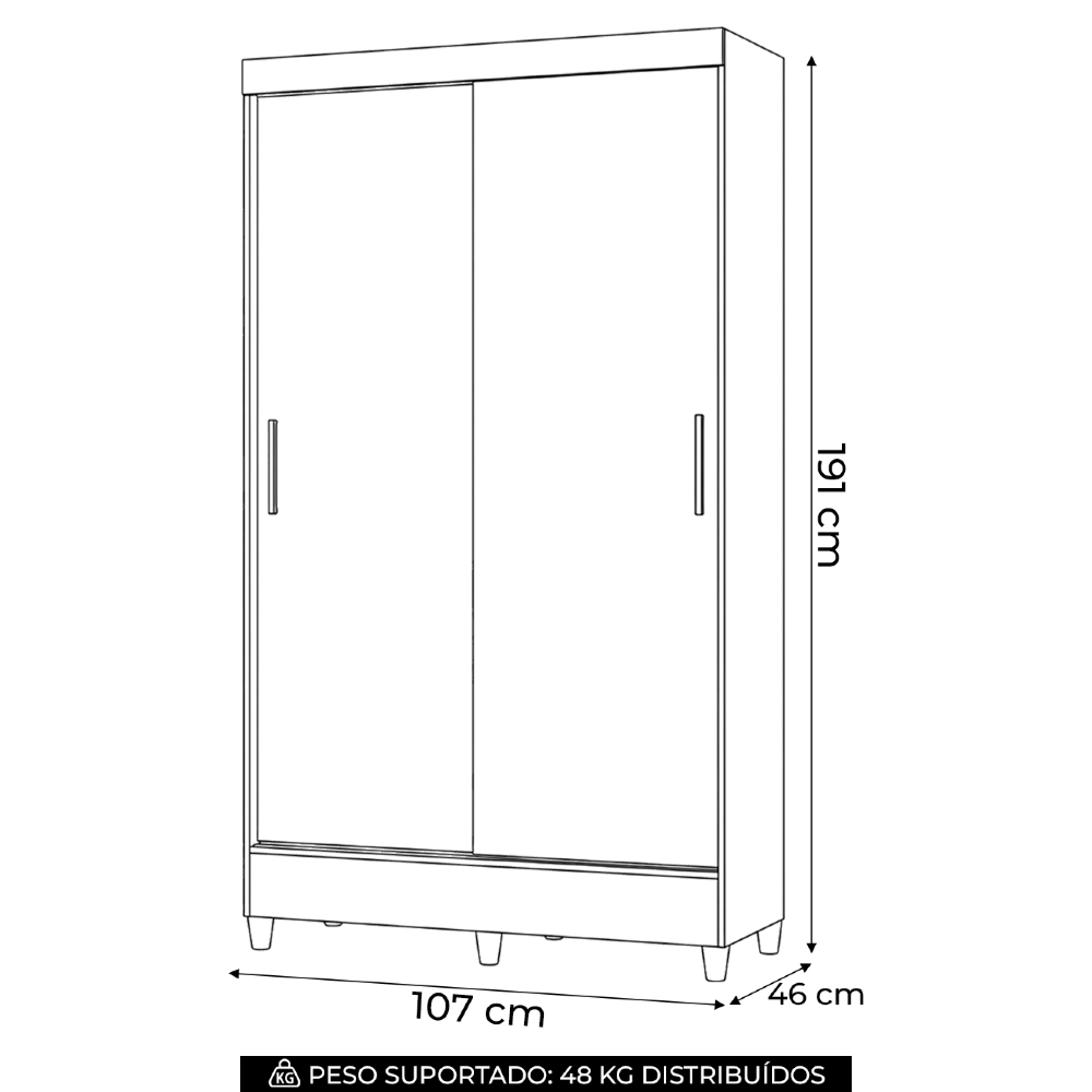 Guarda Roupa Solteiro 107cm 2 Portas Deslizante Thales Jequitibá/Off S01 - Mpozenato