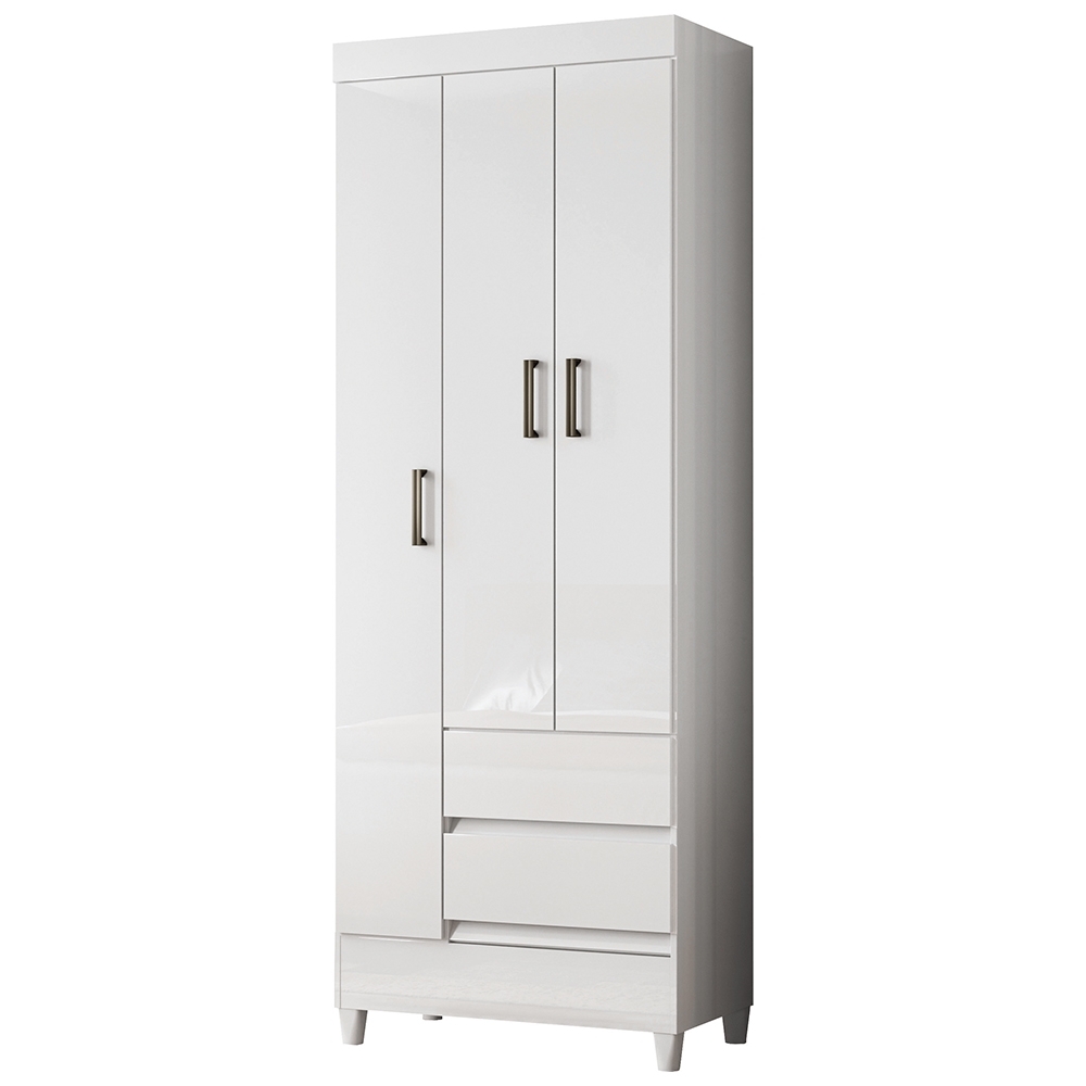 Guarda Roupa Solteiro 70cm 3 Portas 2 Gavetas Thales Branco S01 - Mpozenato