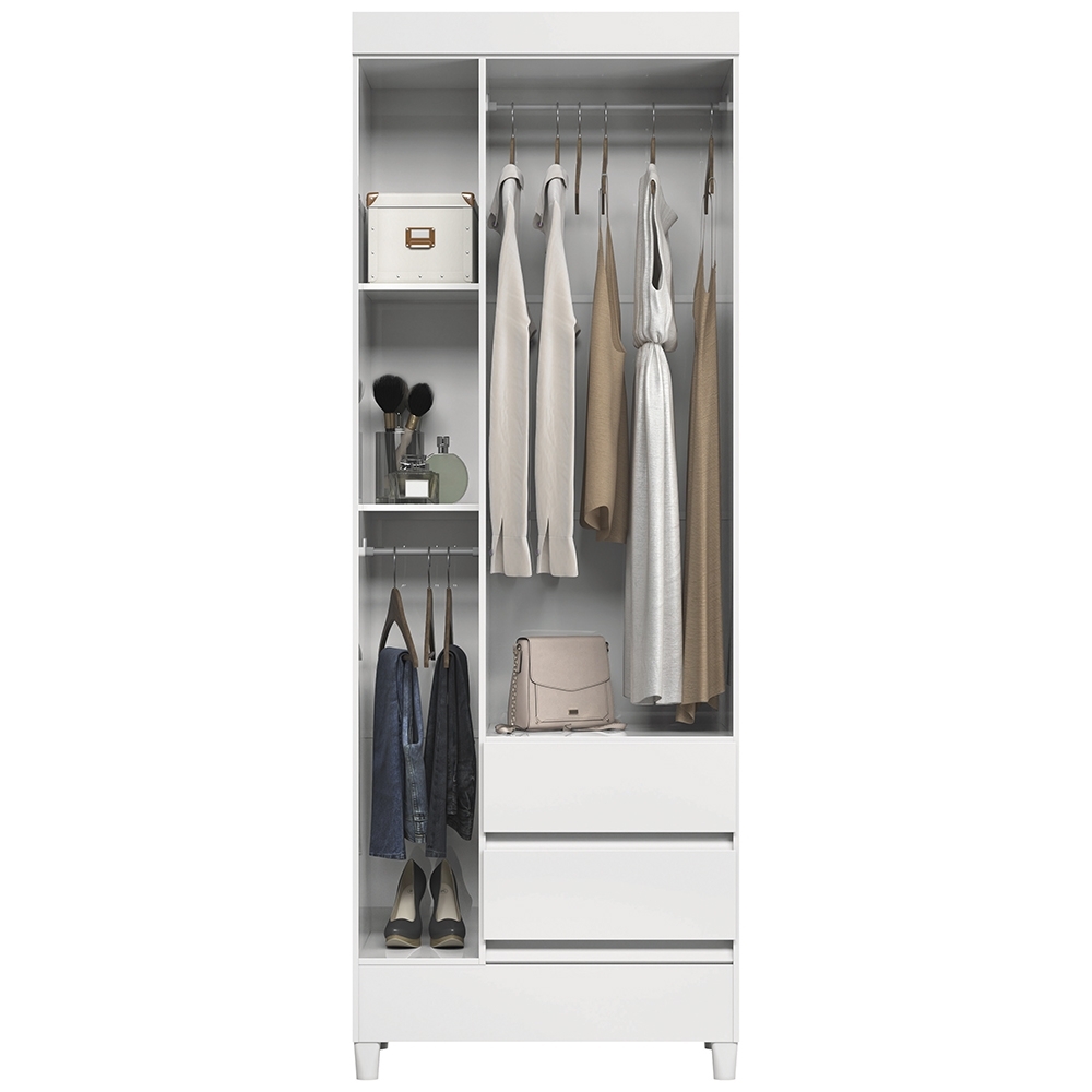 Guarda Roupa Solteiro 70cm 3 Portas 2 Gavetas Thales Branco S01 - Mpozenato
