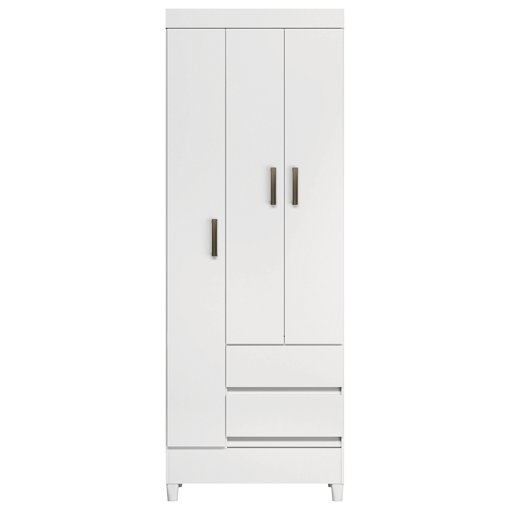 Guarda Roupa Solteiro 70cm 3 Portas 2 Gavetas Thales Branco S01 - Mpozenato