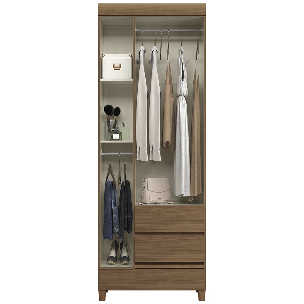 Guarda Roupa Solteiro 70cm 3 Portas 2 Gavetas Thales Jequitibá S01 - Mpozenato