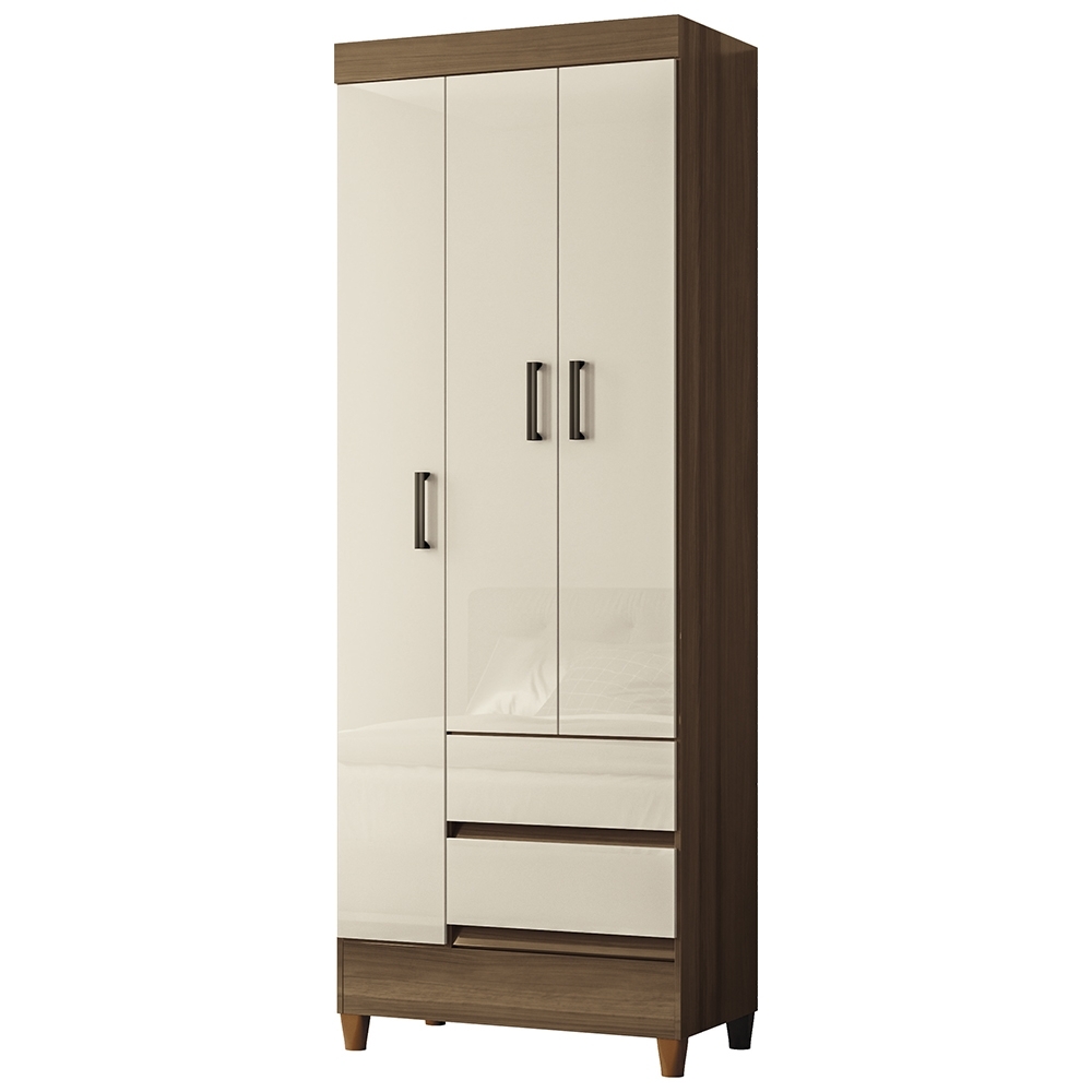 Guarda Roupa Solteiro 70cm 3 Portas 2 Gavetas Thales Jequitibá/Off  S01 - Mpozenato