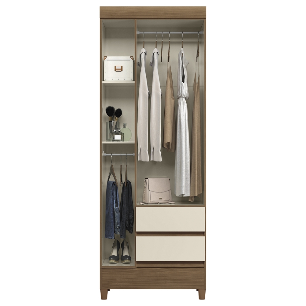 Guarda Roupa Solteiro 70cm 3 Portas 2 Gavetas Thales Jequitibá/Off  S01 - Mpozenato
