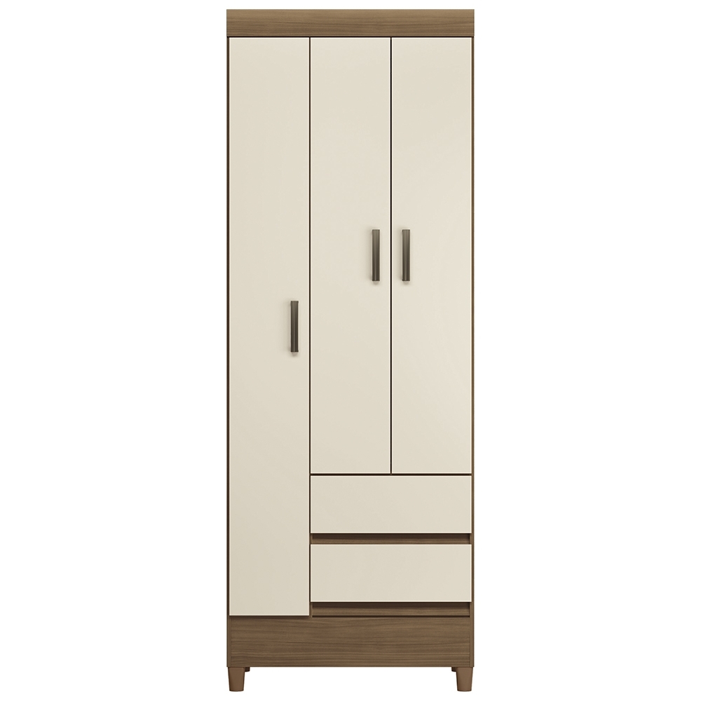 Guarda Roupa Solteiro 70cm 3 Portas 2 Gavetas Thales Jequitibá/Off  S01 - Mpozenato