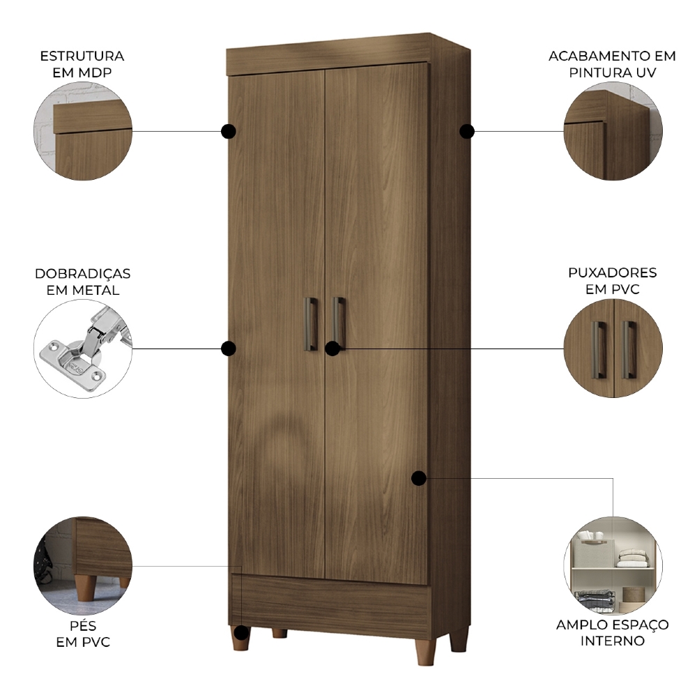 Armário Multiuso 60cm 2 portas Thales Jequitibá S01 - Mpozenato
