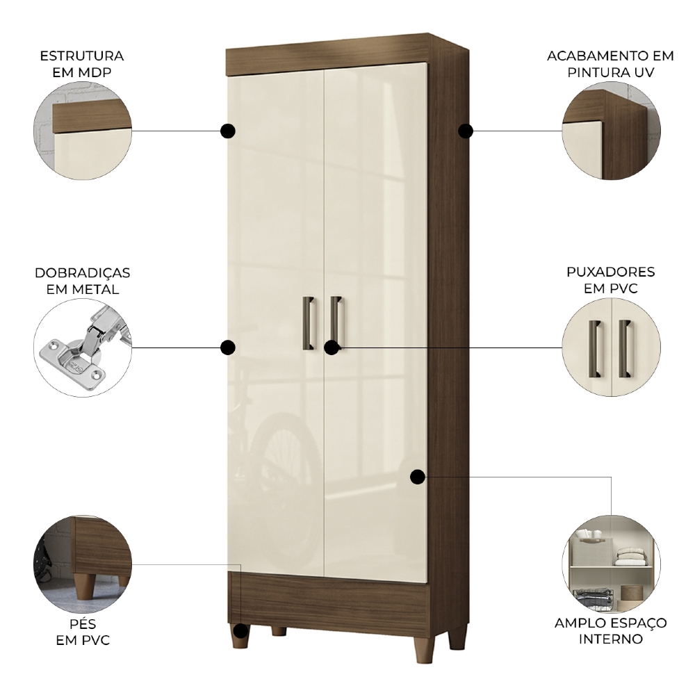 Armário Multiuso 60cm 2 portas Thales Jequitibá/Off S01 - Mpozenato