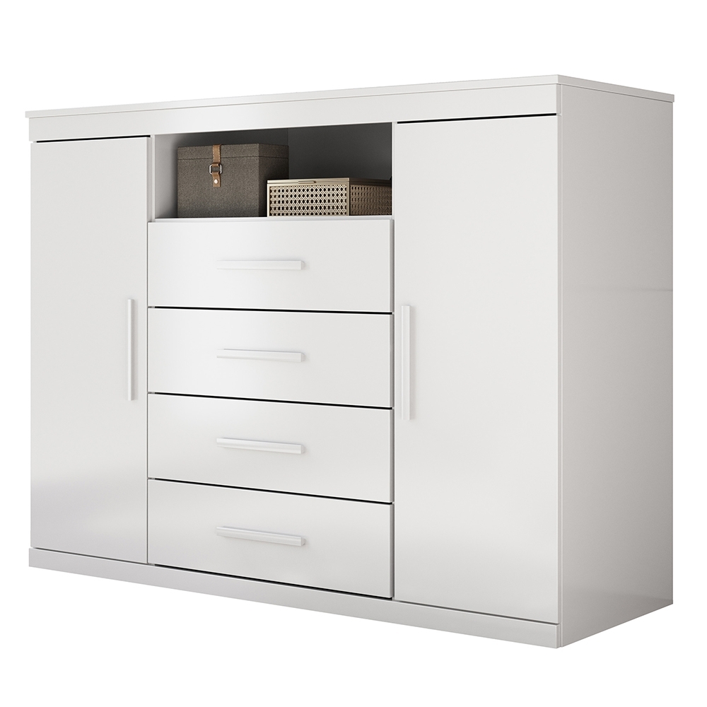 Cômoda Quarto 129cm 4 Gavetas 2 Portas Savana Branco S01 - Mpozenato
