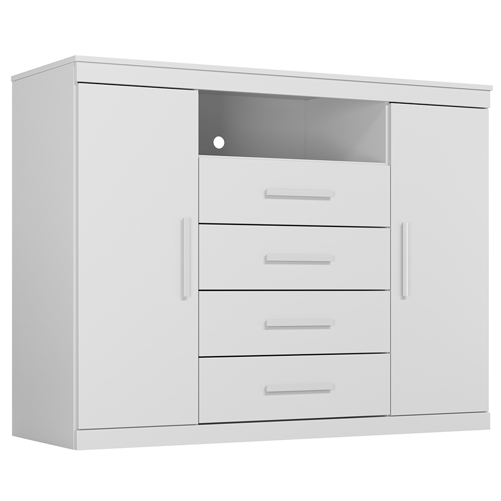 Cômoda Quarto 129cm 4 Gavetas 2 Portas Savana Branco S01 - Mpozenato