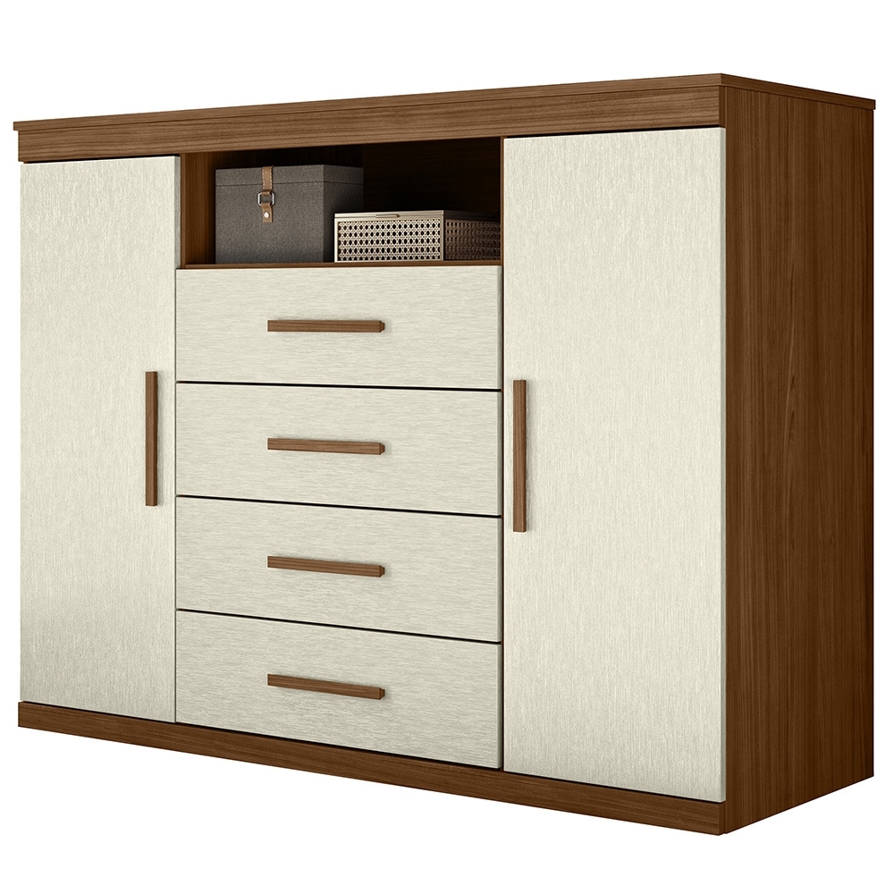 Cômoda Quarto 129cm 4 Gavetas 2 Portas Savana Jatobá/Areia S01 - Mpozenato