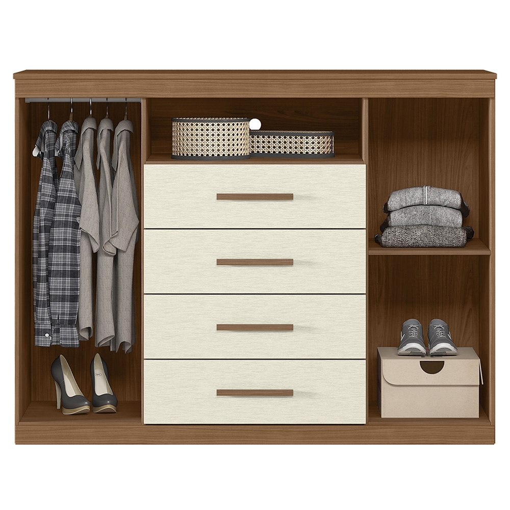 Cômoda Quarto 129cm 4 Gavetas 2 Portas Savana Jatobá/Areia S01 - Mpozenato