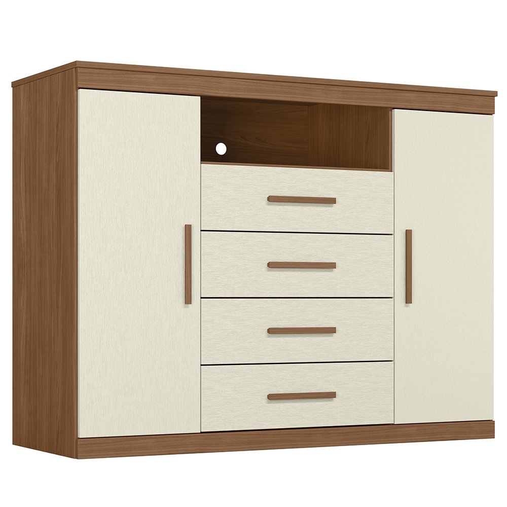 Cômoda Quarto 129cm 4 Gavetas 2 Portas Savana Jatobá/Areia S01 - Mpozenato