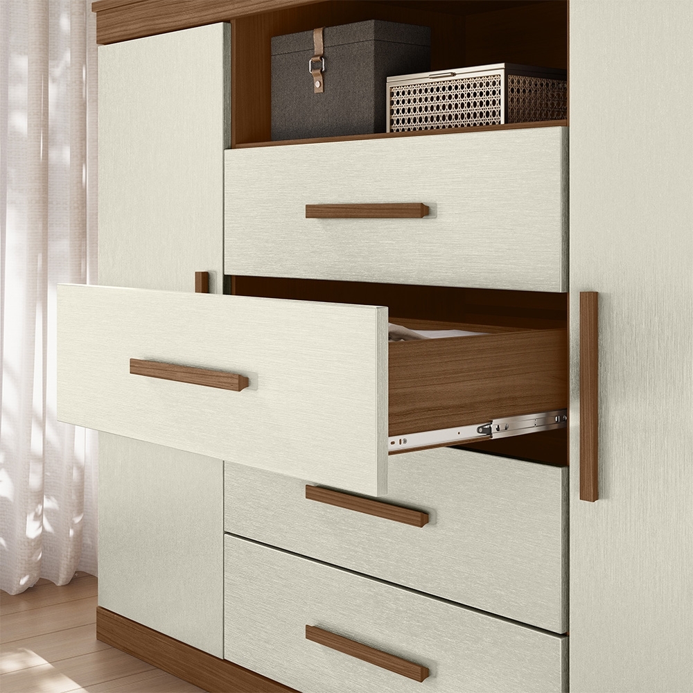 Cômoda Quarto 129cm 4 Gavetas 2 Portas Savana Jatobá/Areia S01 - Mpozenato