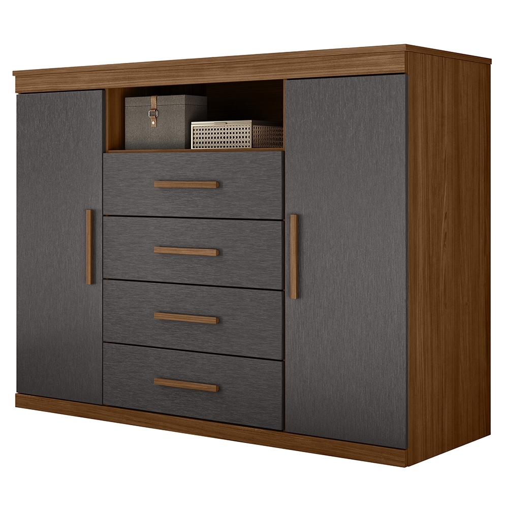 Cômoda Quarto 129cm 4 Gavetas 2 Portas Savana Jatobá/Grafite S01 - Mpozenato