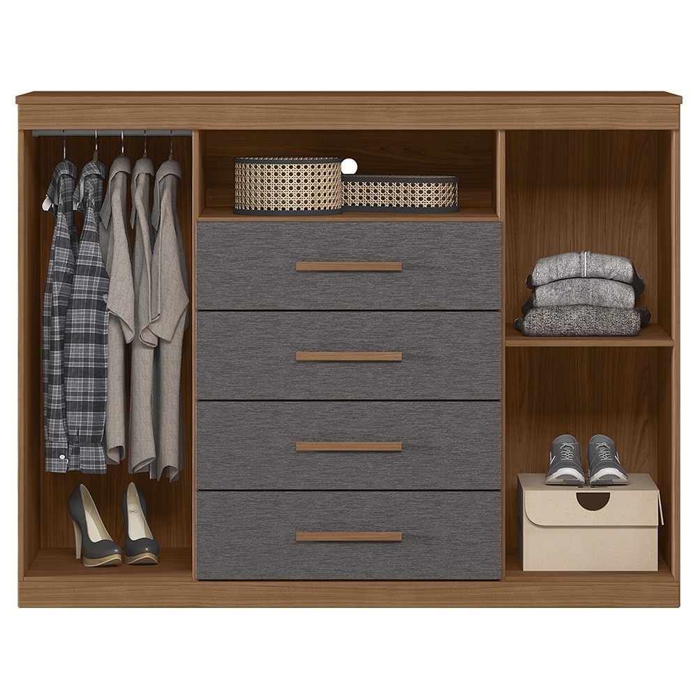 Cômoda Quarto 129cm 4 Gavetas 2 Portas Savana Jatobá/Grafite S01 - Mpozenato