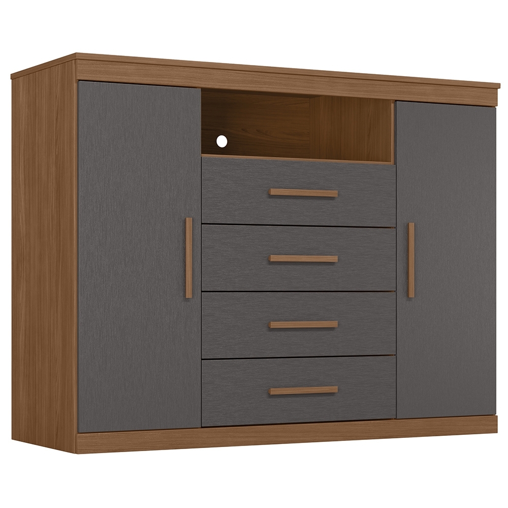 Cômoda Quarto 129cm 4 Gavetas 2 Portas Savana Jatobá/Grafite S01 - Mpozenato