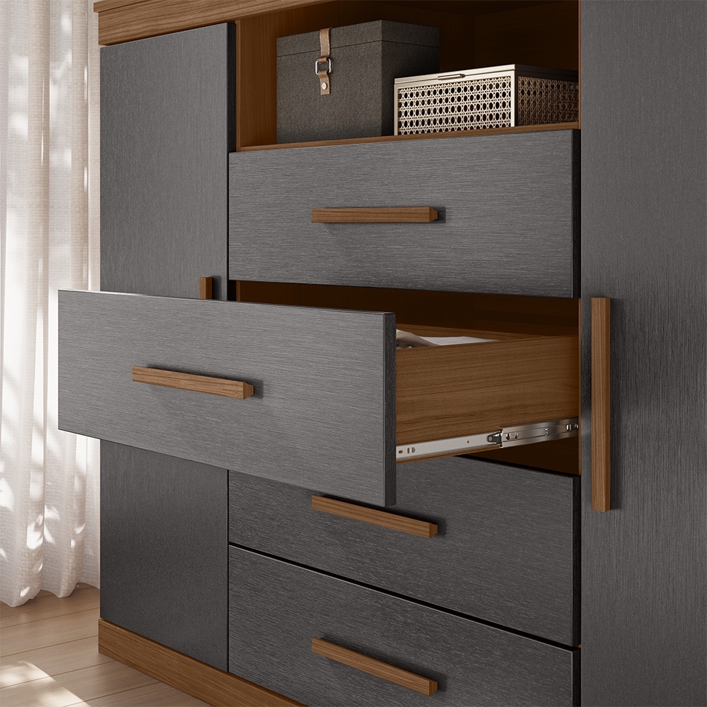Cômoda Quarto 129cm 4 Gavetas 2 Portas Savana Jatobá/Grafite S01 - Mpozenato