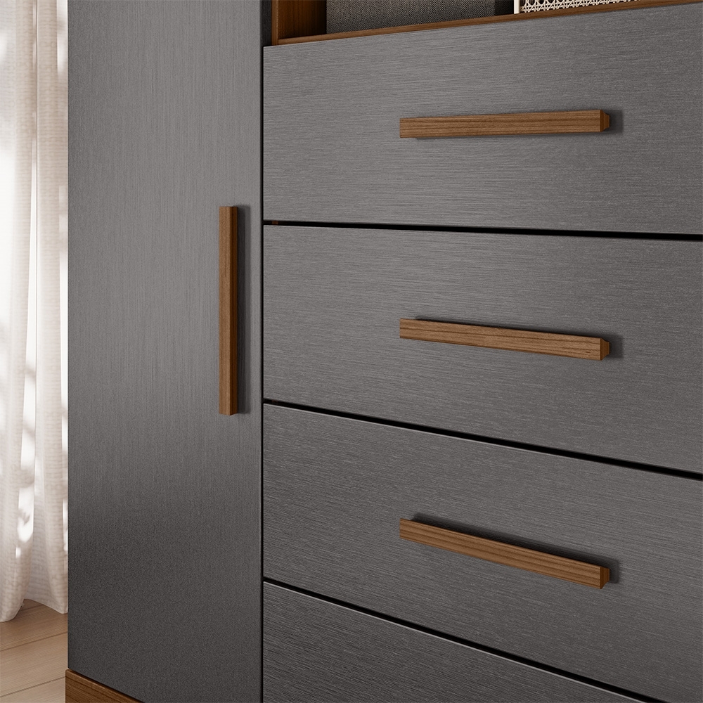 Cômoda Quarto 129cm 4 Gavetas 2 Portas Savana Jatobá/Grafite S01 - Mpozenato