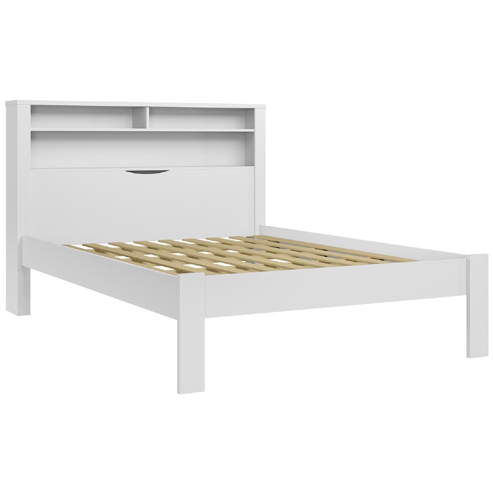 Cama Casal 140cm Com Nichos Zuri Branco S01 - Mpozenato