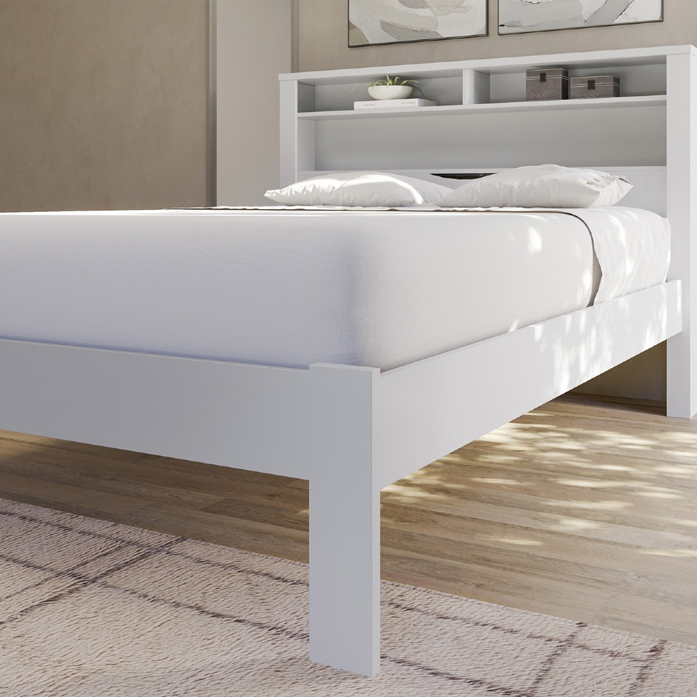 Cama Casal 140cm Com Nichos Zuri Branco S01 - Mpozenato