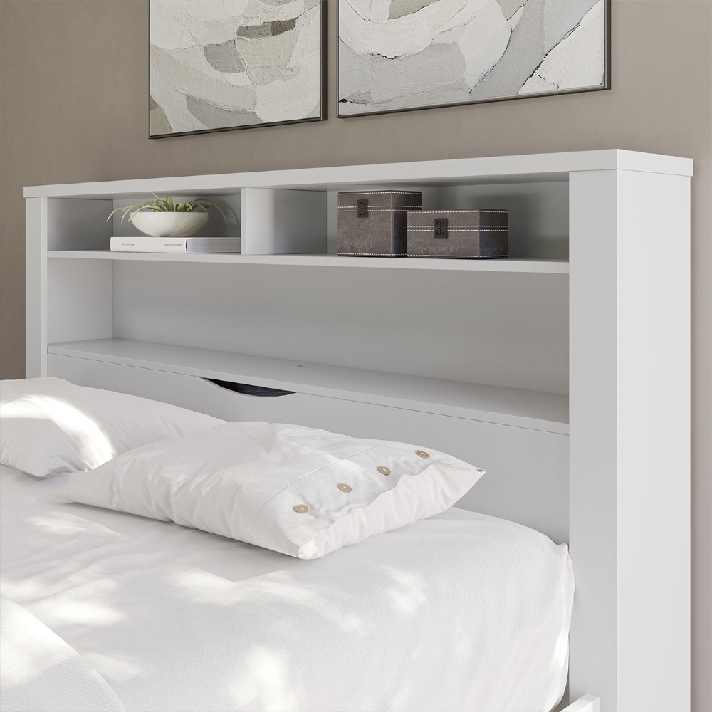Cama Casal 140cm Com Nichos Zuri Branco S01 - Mpozenato