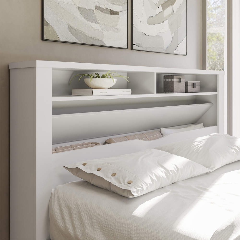 Cama Casal 140cm Com Nichos Zuri Branco S01 - Mpozenato
